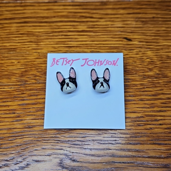 Betsey Johnson Jewelry - Betsey Johnson French Bulldog Stud Earrings - Black, Pink, Cream